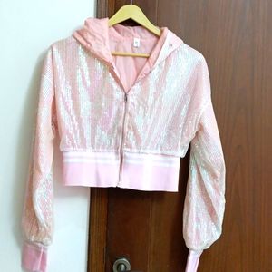 Sequinned pink crop jacket